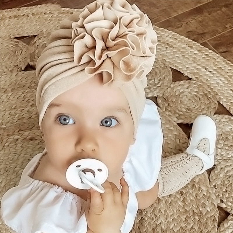Lovely Flower Baby Turban Hat. Ruffled, soft texture for Infant, Newborn Baby, and Toddler Cap Bonnet Headwraps