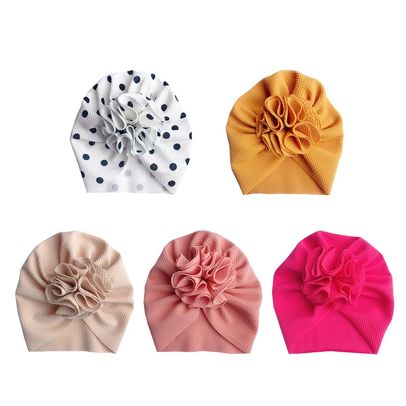 Lovely Flower Baby Turban Hat. Ruffled, soft texture for Infant, Newborn Baby, and Toddler Cap Bonnet Headwraps