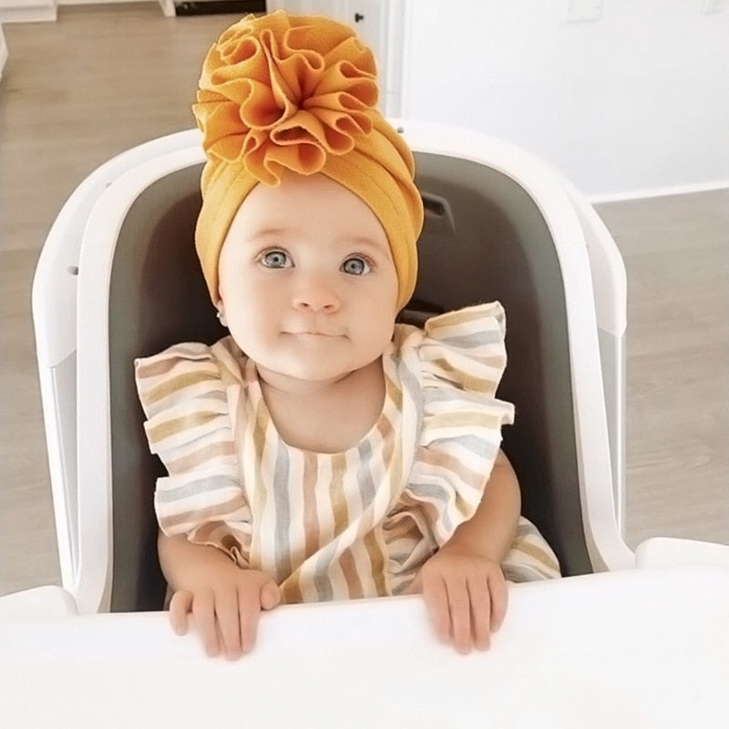 Lovely Flower Baby Turban Hat. Ruffled, soft texture for Infant, Newborn Baby, and Toddler Cap Bonnet Headwraps
