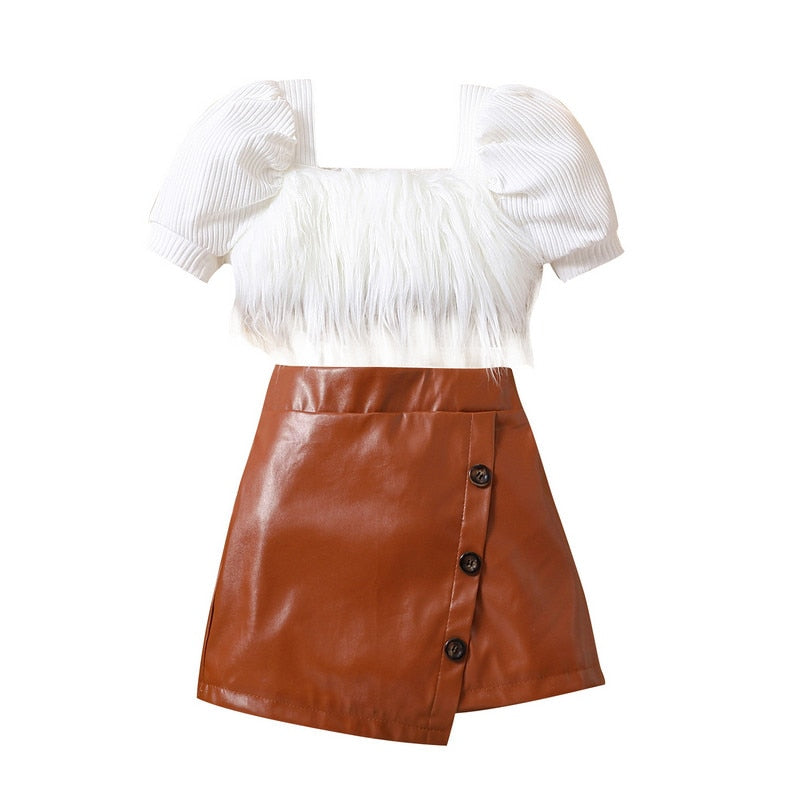 Toddler Girl's Short Set: Sleeveless Plush Decorative Sling Top with Elastic Waist Short and Belt Set