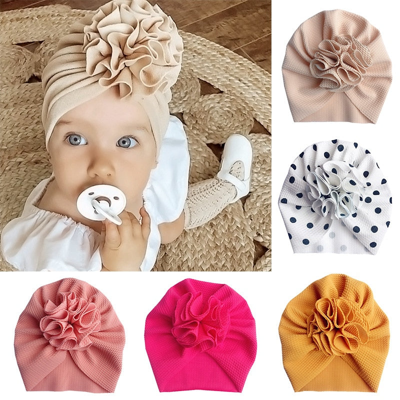 Lovely Flower Baby Turban Hat. Ruffled, soft texture for Infant, Newborn Baby, and Toddler Cap Bonnet Headwraps