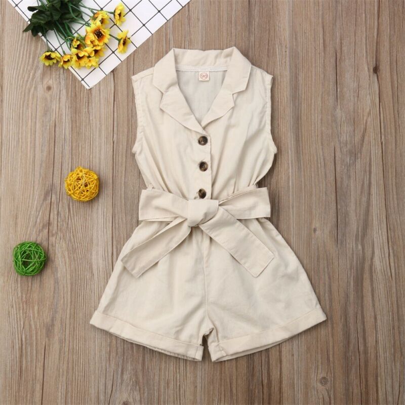 Baby Girl Sleeveless Bow-tie Waist Playsuits/Summer Sunsuit Overall