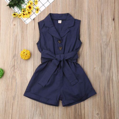 Baby Girl Sleeveless Bow-tie Waist Playsuits/Summer Sunsuit Overall