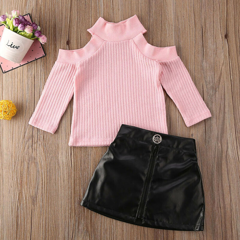 1-5 Years Toddler Set: Spring, Autumn Sweater Tops with Skirt; 2Pcs Children Clothing Set