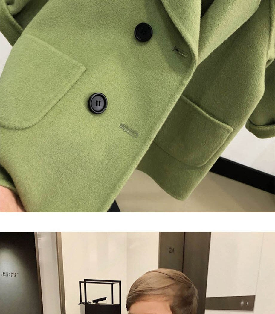 Boys Woolen Double-breasted Wool Trench Coat