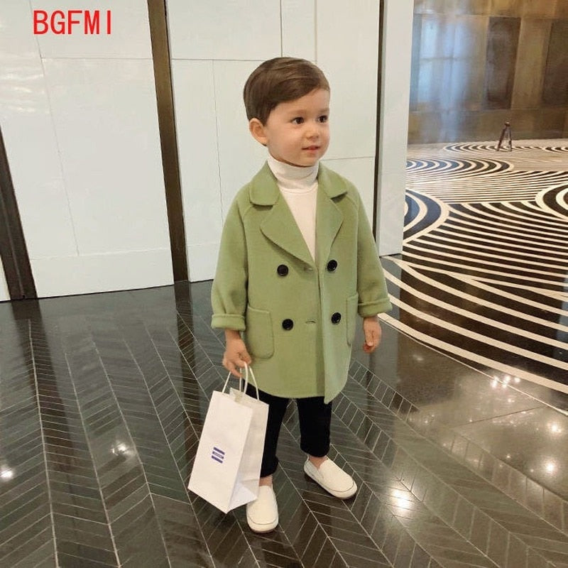 Boys Woolen Double-breasted Wool Trench Coat