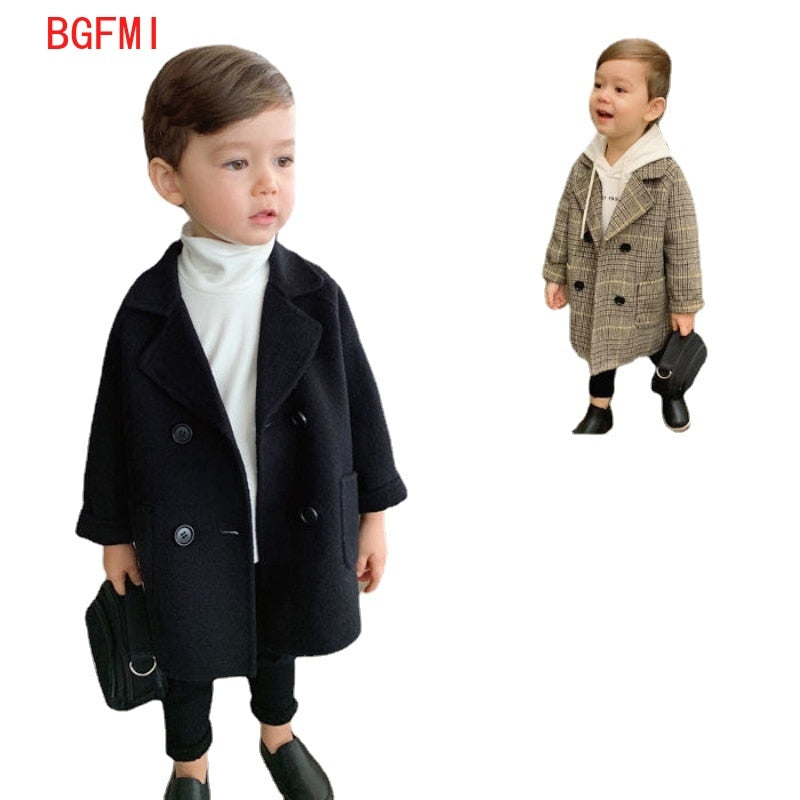 Boys Woolen Double-breasted Wool Trench Coat