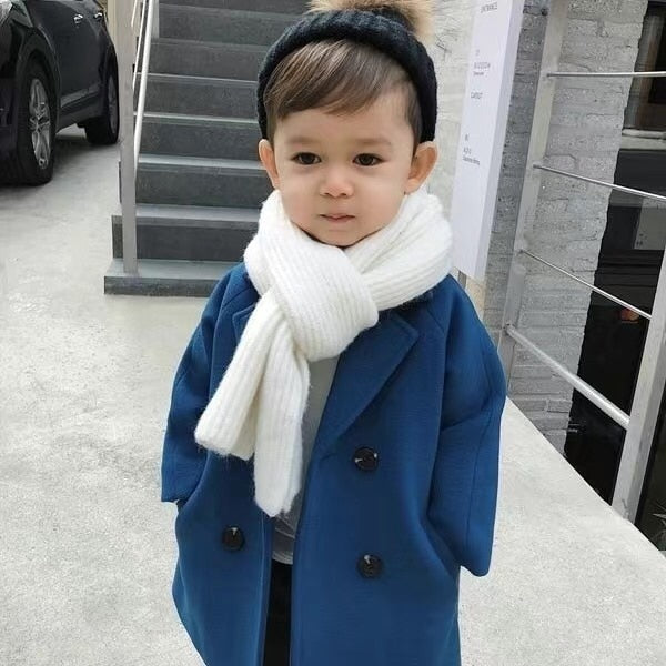 Boys Woolen Double-breasted Wool Trench Coat